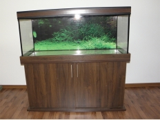 Galerie 12 - modern Aquariumkombination, 120x50x50, Eiche Palermo dunkel, Kiesblende, T5 2x39W, Bodenplatte und Auflageplatte 28mm, Aquariumhintergrund 1525, exlusiv-black (geändert zu premium-black)