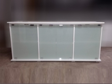 Galerie 124 - Aquarium-Unterschrank modern+ 150x50, Egger Hochglanz Weiß Premium, 4 Türe aus mattem Milchglas