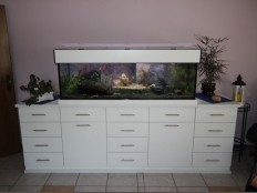 Galerie 158 - 1 x Sonder modern-s 150x60x50 / Schrank 250, Sonderanfertigung,  Weiß Alaska, U8681 SM / Esche Weiß, K 101 SE, comfort-black, LED White 150, LED Plant+ 150, Aquarium Hintergrund: 1550, Rückwand, Aquarium Innenfilter: 1550, hinten rechts, 4 Kammern mit Zubehör und Hintergrund, Unterschrank Füße: Kunststoff, verstellbar + zweite Bodenplatte 28mm und passender Sockel, Unterschrank Höhe: 87cm mit 3 Schubladen oben, Unterschrank Platten: 18mm, Auflageplatte und Bodenplatte 28mm