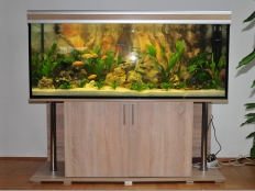 Galerie 17 - deco Aquariumkombination 150x50x60, 450l, Aquariumhintergrund 1549, Eiche Sonoma, Dekorohre in Chrom-Optik, exclusiv-silver (geändert zu premium-silver), T5 2x54W