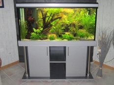 Galerie 18 - Aquariumkombination, deco+r 120x60x60, 432l, 10mm, ELIZA, Silber, Kiesblende, 28mm außer Türen und Rückwand, Dekorohre in matter Optik, exclusiv-black (geändert zu premium-black), T5 2x39W