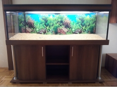 Galerie 20 - deco+ Komplett-Aquarium 150x50x50, Nuss Milano, Kiesblende, exclusiv-black (geändert zu premium-black), T5 2x54W