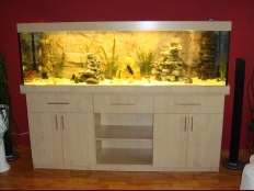 Galerie 26 - Aquariumkombination 200x50x50 classic+r, Ahorn, 85cm Höhe mit 3 Schubladen, Kiesblende, (Abdeckung überholt), Aquariumhintergrund 1550