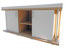 Galerie 55 - Aquarium-Unterschrank deco+r 120x60, Weiß Alaska/Buche, matte Dekorohre, Kiesblende, Auflage- und Bodenplatte 28mm